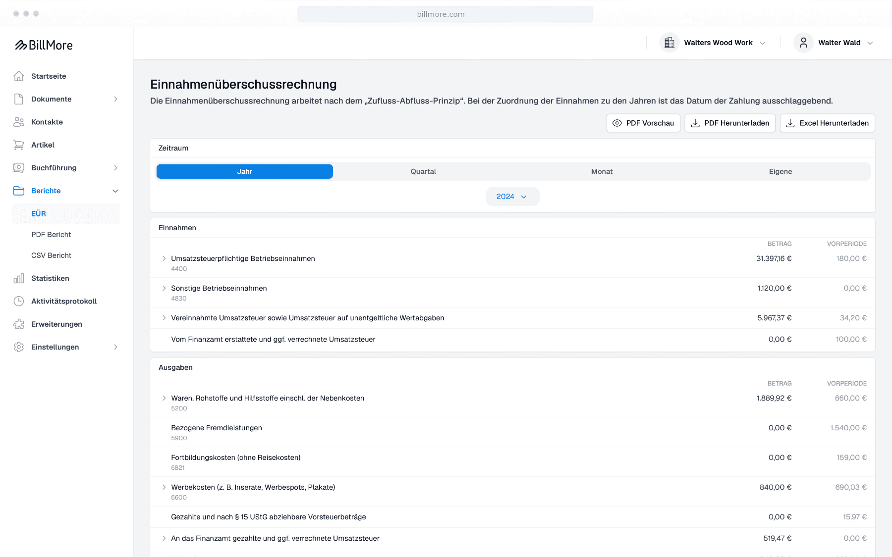 Unterstützung bei der Buchhaltung - BillMore Feature