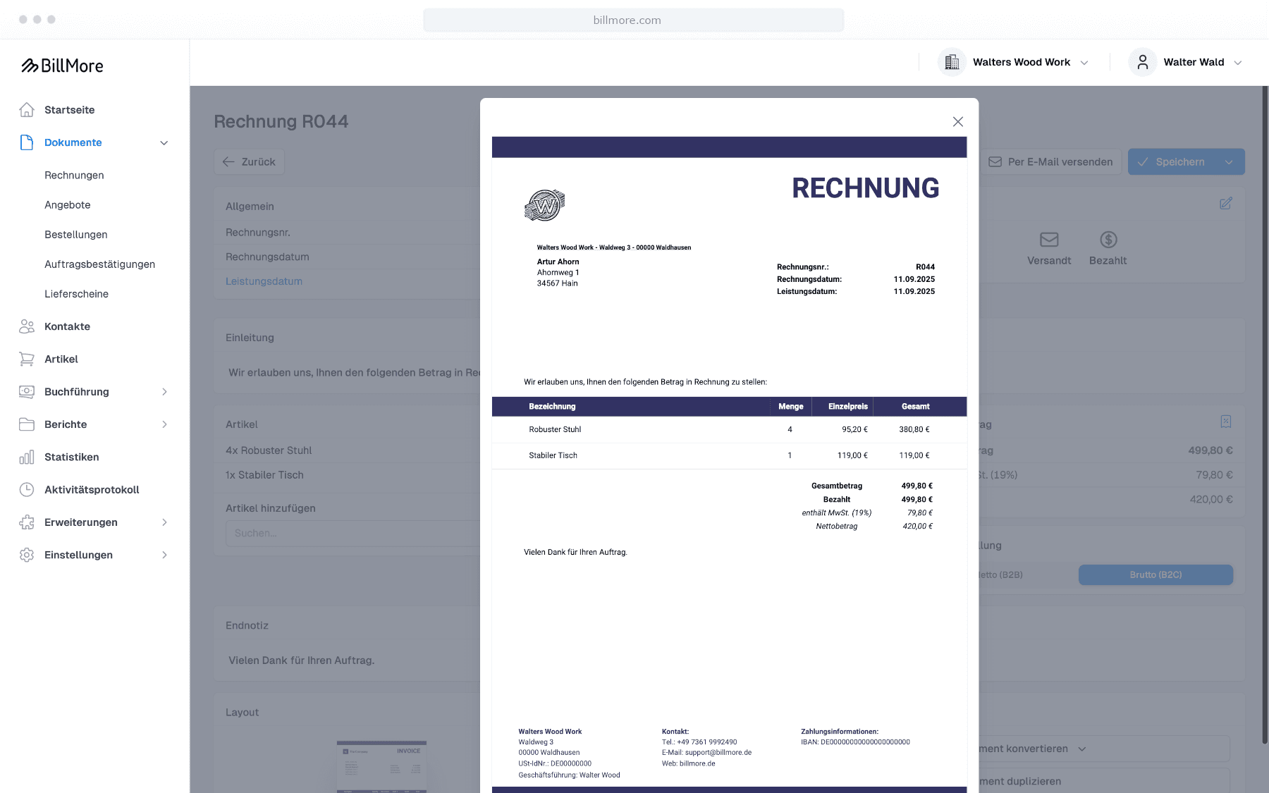 Professionelle PDFs - BillMore Feature